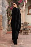 Shop_Ajiesh Oberoi_Black Velvet Embroidery Floral V-neck Bodice Kaftan _at_Aza_Fashions