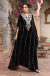 Ajiesh Oberoi_Black Velvet Embroidery Floral V-neck Bodice Kaftan _Online_at_Aza_Fashions