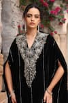 Buy_Ajiesh Oberoi_Black Velvet Embroidery Floral V-neck Bodice Kaftan _Online_at_Aza_Fashions