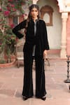 Buy_Ajiesh Oberoi_Black Velvet Embroidery Sequins Collared Detailed Top And Pant Co-ord Set _at_Aza_Fashions