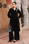 Buy_Ajiesh Oberoi_Black Velvet Embroidered Peacock Collared Motif Kurta And Pant Set _at_Aza_Fashions