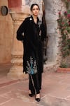 Ajiesh Oberoi_Black Velvet Embroidered Peacock Collared Motif Kurta And Pant Set _Online_at_Aza_Fashions