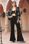 Buy_Ajiesh Oberoi_Black Velvet Embroidered Floral Lapel Blazer And Pant Set _at_Aza_Fashions