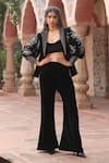 Ajiesh Oberoi_Black Velvet Embroidered Floral Lapel Blazer And Pant Set _Online_at_Aza_Fashions