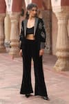 Buy_Ajiesh Oberoi_Black Velvet Embroidered Floral Lapel Blazer And Pant Set _Online_at_Aza_Fashions