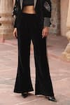 Shop_Ajiesh Oberoi_Black Velvet Embroidered Floral Lapel Blazer And Pant Set _Online_at_Aza_Fashions