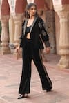 Ajiesh Oberoi_Black Velvet Embroidered Floral Lapel Blazer And Pant Set _at_Aza_Fashions