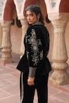 Buy_Ajiesh Oberoi_Black Velvet Embroidered Floral Lapel Blazer And Pant Set 