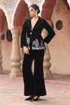 Buy_Ajiesh Oberoi_Black Velvet Embroidered Deer Motif Lapel Blazer And Pant Set _at_Aza_Fashions