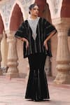 Buy_Ajiesh Oberoi_Black Velvet Embroidered Geometric Round Bodice Kaftan And Pant Set _at_Aza_Fashions