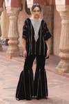 Ajiesh Oberoi_Black Velvet Embroidered Geometric Round Bodice Kaftan And Pant Set _Online_at_Aza_Fashions