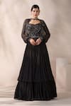 Buy_Chaashni by Maansi and Ketan_Black Georgette Embroidery Nalki Cape Close Tiered Gown With _at_Aza_Fashions