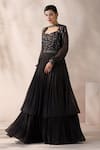 Buy_Chaashni by Maansi and Ketan_Black Georgette Embroidery Nalki Cape Close Tiered Gown With _Online_at_Aza_Fashions