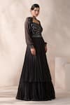 Shop_Chaashni by Maansi and Ketan_Black Georgette Embroidery Nalki Cape Close Tiered Gown With _Online_at_Aza_Fashions