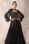 Chaashni by Maansi and Ketan_Black Georgette Embroidery Nalki Cape Close Tiered Gown With _at_Aza_Fashions