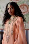 Pooja Singhal_Peach Kurta And Pant Silk Embroidery Marori Notched Set _Online_at_Aza_Fashions