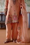 Buy_Pooja Singhal_Peach Kurta And Pant Silk Embroidery Marori Notched Set _Online_at_Aza_Fashions