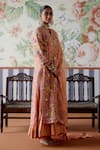 Pooja Singhal_Peach Kurta Tissue And Chanderi Embroidery Zari Handwoven Banarasi Churidar Set _Online_at_Aza_Fashions