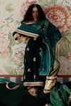 Buy_Pooja Singhal_Green Kurta Velvet Embroidery Zari Round Gota Straight Set _at_Aza_Fashions