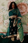 Shop_Pooja Singhal_Green Kurta Velvet Embroidery Zari Round Gota Straight Set _at_Aza_Fashions