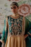 Shop_Pooja Singhal_Gold Kurta Tissue And Silk Embroidery Fringe Lace Round Floral Dabka Set _at_Aza_Fashions