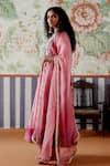 Shop_Pooja Singhal_Pink Kurta Tissue And Velvet Embroidery Handwoven Banarasi Anarkali & Pant Set _Online_at_Aza_Fashions