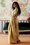 Buy_Pooja Singhal_Green Saree Banarasi Silk Embroidery Pearl Plunge Handwoven With Blouse 