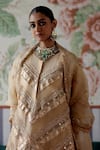 Buy_Pooja Singhal_Gold Kurta Tissue And Chanderi Embroidery Sequin Kurta Gota Patti Churidar Set _Online_at_Aza_Fashions