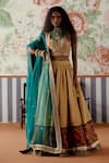 Buy_Pooja Singhal_Multi Color Lehenga Tissue Embroidery Fringe Handwoven Banarasi Printed Set _at_Aza_Fashions