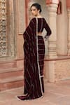 Shop_Ajiesh Oberoi_Wine Velvet Embroidered Floral Leaf Pre-draped Sharara Saree With Blouse _at_Aza_Fashions