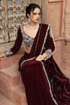 Buy_Ajiesh Oberoi_Wine Velvet Embroidered Floral Leaf Pre-draped Sharara Saree With Blouse 