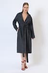 Musal_Blue Knitted Wool Lapel Midnight Cascade Tailored Trench Coat _Online_at_Aza_Fashions