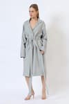 Musal_Grey Knitted Wool Lapel Savannah Breeze Tailored Trench Coat _Online_at_Aza_Fashions