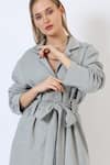 Musal_Grey Knitted Wool Lapel Savannah Breeze Tailored Trench Coat _at_Aza_Fashions