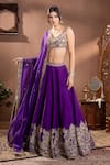 Buy_wildflower by krishna_Purple Munga Silk Embroidery Floral Scoop Neck Hand Lehenga Set _at_Aza_Fashions