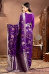 Shop_wildflower by krishna_Purple Silk Woven Rosette Paan Neck Pattern Saree Set _at_Aza_Fashions