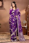 wildflower by krishna_Purple Silk Woven Rosette Paan Neck Pattern Saree Set _Online_at_Aza_Fashions