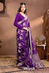 Buy_wildflower by krishna_Purple Silk Woven Rosette Paan Neck Pattern Saree Set _Online_at_Aza_Fashions