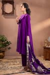 wildflower by krishna_Purple Munga Silk Woven Dupatta Floral Round Neck Plain Kurta Set With Pattern _Online_at_Aza_Fashions