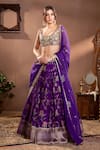 Buy_wildflower by krishna_Purple Silk Woven Floral Scoop Neck Rosette Pattern Lehenga Set _at_Aza_Fashions