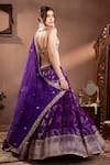 Shop_wildflower by krishna_Purple Silk Woven Floral Scoop Neck Rosette Pattern Lehenga Set _at_Aza_Fashions