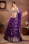 wildflower by krishna_Purple Silk Woven Floral Scoop Neck Rosette Pattern Lehenga Set _Online_at_Aza_Fashions