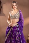 Buy_wildflower by krishna_Purple Silk Woven Floral Scoop Neck Rosette Pattern Lehenga Set _Online_at_Aza_Fashions