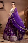 Shop_wildflower by krishna_Purple Silk Woven Floral Scoop Neck Rosette Pattern Lehenga Set _Online_at_Aza_Fashions