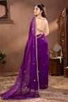 Shop_wildflower by krishna_Purple Organza Embroidery Floral Scoop Neck Hand Saree Set _at_Aza_Fashions