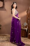 Buy_wildflower by krishna_Purple Organza Embroidery Floral Scoop Neck Hand Saree Set _Online_at_Aza_Fashions