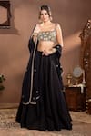 Buy_wildflower by krishna_Black Munga Silk Embroidery Floral Square Neck Plain Lehenga And Blouse Set _at_Aza_Fashions