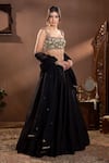 Buy_wildflower by krishna_Black Munga Silk Embroidery Floral Square Neck Plain Lehenga And Blouse Set _Online_at_Aza_Fashions