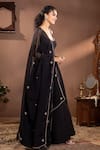 Buy_wildflower by krishna_Black Munga Silk Embroidery Floral Scoop Neck Anarkali Set With Dupatta _Online_at_Aza_Fashions