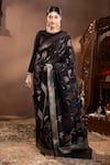 Buy_wildflower by krishna_Black Silk Woven Rosette Vine Round Neck Pattern Saree Set _at_Aza_Fashions